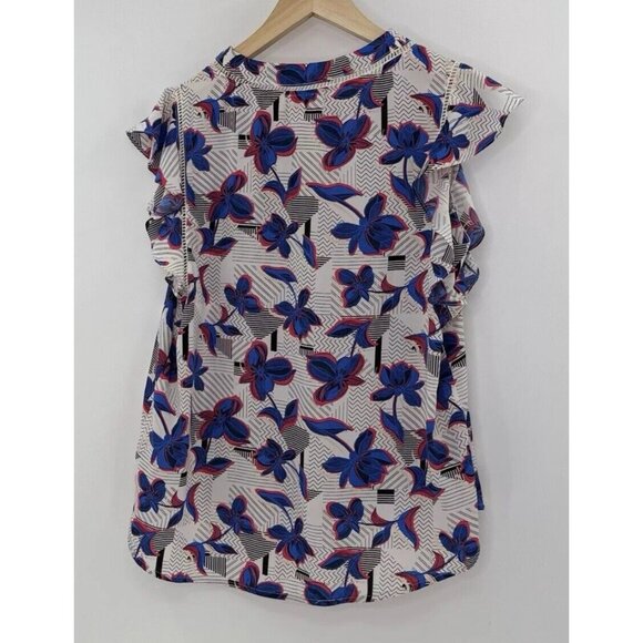 Halogen Floral Ruffled Chiffon Blouse Sz M Bohemian‎ Office Career Preppy - Picture 2 of 9